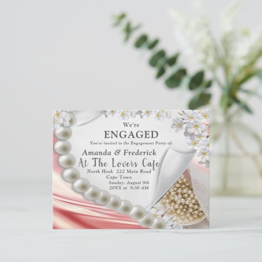 gouden zijde en parels Verloving IV Uitnodiging Briefkaart (Staand voorkant)