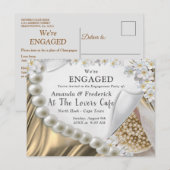 Gouden Zijde & Ivoren Parels Verloving Uitnodiging Briefkaart (Voorkant / Achterkant)