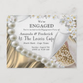 Gouden Zijde & Ivoren Parels Verloving Uitnodiging Briefkaart (Voorkant)
