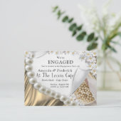 Gouden Zijde & Ivoren Parels Verloving Uitnodiging Briefkaart (Staand voorkant)