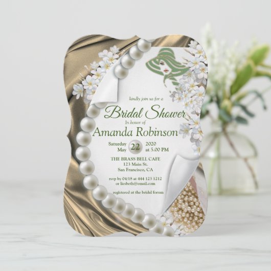 Gouden Zijde & Ivoren Parels Vrijgezellenfeest Kaart (Staand voorkant)