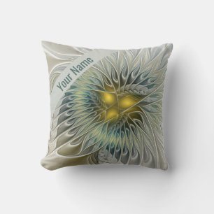 Gouden Zilveren Bloem Fantasy Abstract Fractal Naa Kussen