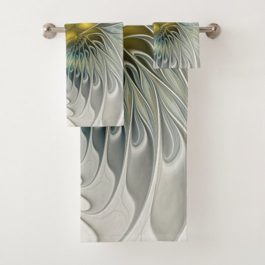 Gouden Zilveren Bloem Fantasy abstracte Fractale K Bad Handdoek (Insitu)