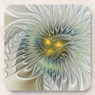 Gouden Zilveren Bloem Fantasy Abstracte Fractale K Bier Onderzetter