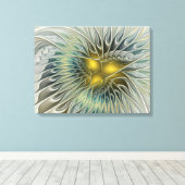 Gouden Zilveren Bloem Fantasy abstracte Fractale K Canvas Afdruk (Insitu (Houten vloer))