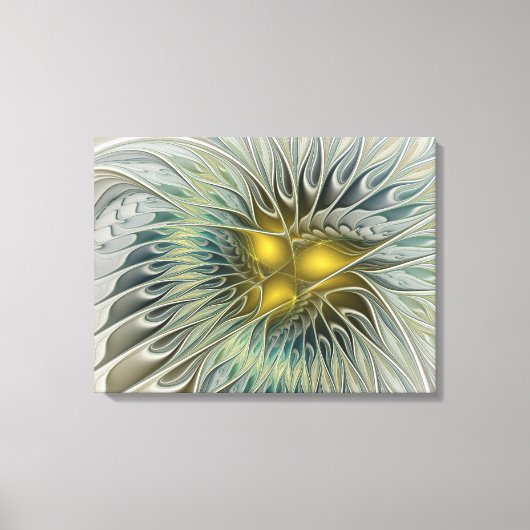 Gouden Zilveren Bloem Fantasy abstracte Fractale K Canvas Afdruk (Voorkant)