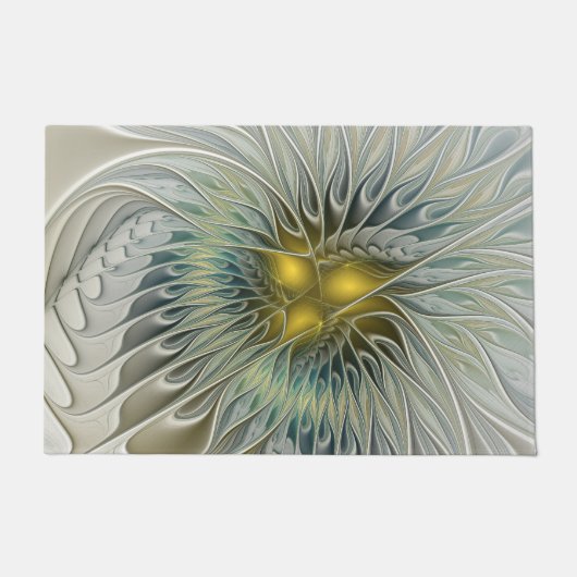 Gouden Zilveren Bloem Fantasy abstracte Fractale K Deurmat (Voorkant)