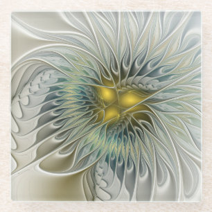 Gouden Zilveren Bloem Fantasy Abstracte Fractale K Glazen Onderzetter