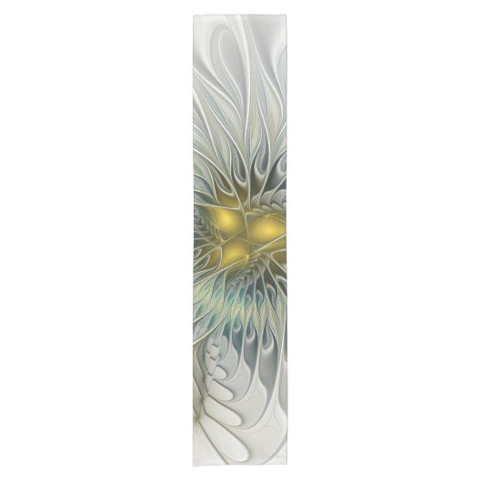 Gouden Zilveren Bloem Fantasy abstracte Fractale K Korte Tafelloper (Voorkant)
