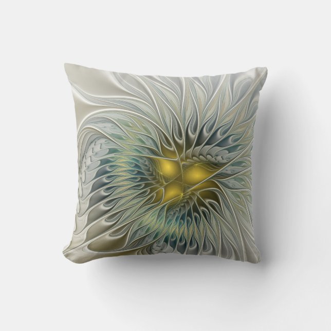 Gouden Zilveren Bloem Fantasy abstracte Fractale K Kussen (Voorkant)