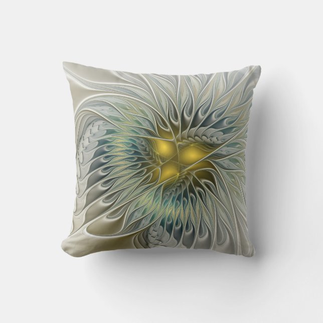Gouden Zilveren Bloem Fantasy abstracte Fractale K Kussen (Voorkant)