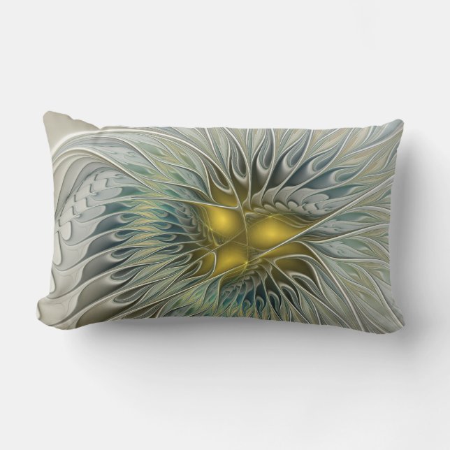 Gouden Zilveren Bloem Fantasy abstracte Fractale K Kussen (Voorkant)