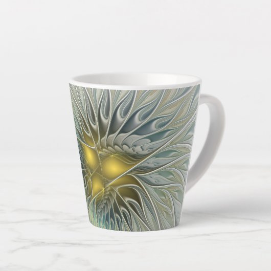 Gouden Zilveren Bloem Fantasy Abstracte Fractale K Latte Mok (Rechterhoek)