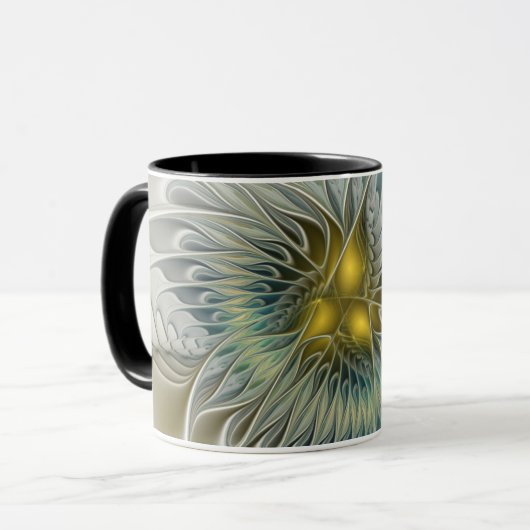 Gouden Zilveren Bloem Fantasy Abstracte Fractale K Mok (Voorkant links)