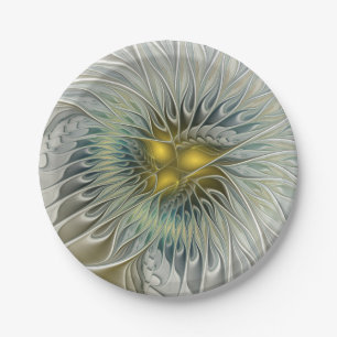 Gouden Zilveren Bloem Fantasy abstracte Fractale K Papieren Bordje
