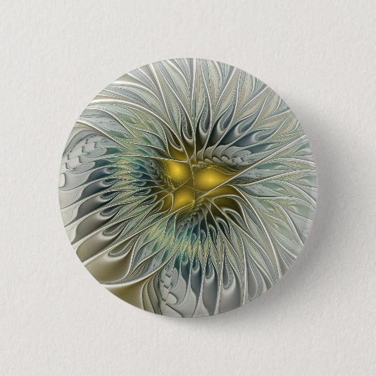 Gouden Zilveren Bloem Fantasy abstracte Fractale K Ronde Button 5,7 Cm (Voorkant)