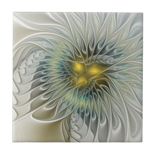 Gouden Zilveren Bloem Fantasy Abstracte Fractale K Tegeltje