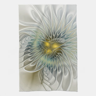 Gouden Zilveren Bloem Fantasy Abstracte Fractale K Theedoek
