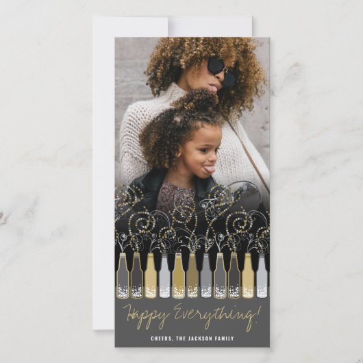 Gouden & Zilveren Bubbelende Flessen Modern Nieuwj Feestdagenkaart (Voorkant)