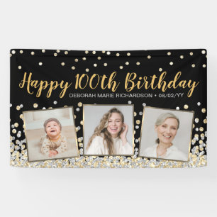 Gouden Zilveren Confetti Fotocollage 100e Verjaard Spandoek