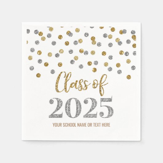 Gouden zilveren Confetti Klasse van 2025 servetten (Voorkant)