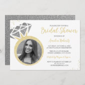 Gouden Zilveren Foto Glitter Ring Bruiloft Feest Kaart (Voorkant / Achterkant)