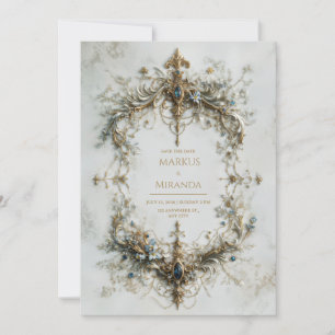 Gouden Zilveren Frame Blauwe Edelsteen Barokke Tro Kaart