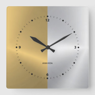 Gouden & Zilveren Gespleten Scherm Geometrisch Ont Vierkante Klok
