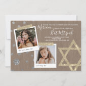 Gouden & Zilveren Glitter Bat Mitzvah Uitnodiging (Voorkant)