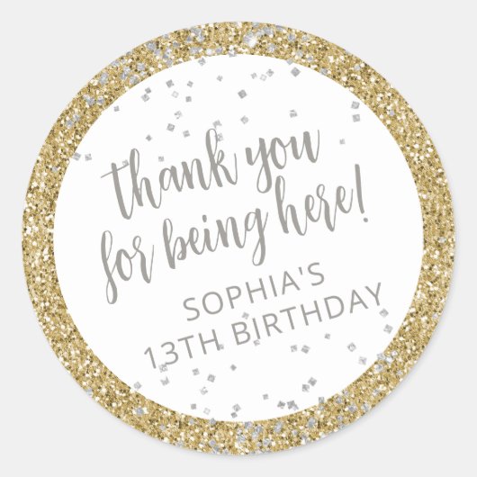 Gouden Zilveren Glitter Bedankt Verjaardags Favori Ronde Sticker (Voorkant)