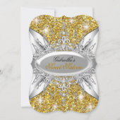Gouden Zilveren Glitter Diamant Sweet 16 Uitnodigi Kaart (Voorkant)
