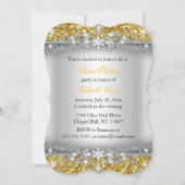 Gouden Zilveren Glitter Diamant Sweet 16 Uitnodigi Kaart (Achterkant)