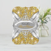 Gouden Zilveren Glitter Diamant Sweet 16 Uitnodigi Kaart (Staand voorkant)