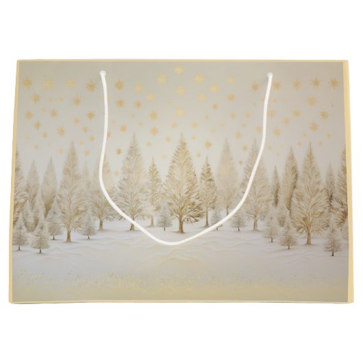 Gouden Zilveren Kerstbomen Gift Bag Groot Cadeauzakje (Voorkant)
