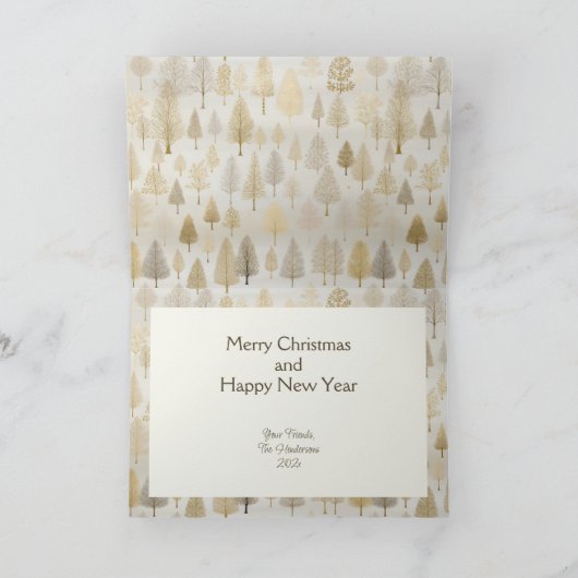 Gouden zilveren kerstbomen kaart (Binnen)