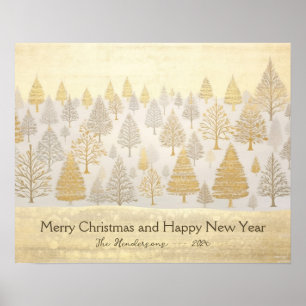Gouden zilveren kerstbomen poster