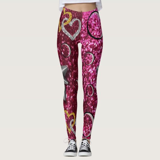gouden zilveren leggings lang roze (Voorkant)