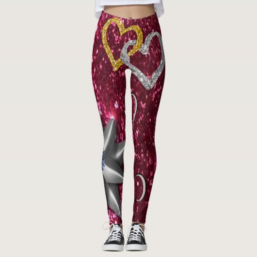 gouden zilveren leggings lang roze (Voorkant)