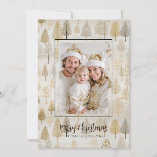 Gouden Zilveren Pijnbomen Foto Kerst Kaart (Voorkant)