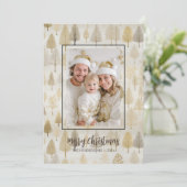 Gouden Zilveren Pijnbomen Foto Kerst Kaart (Staand voorkant)