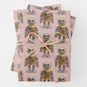 Gouden Zilveren Robot Roze Inpakpapier Vel (In situ)