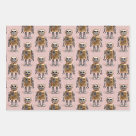 Gouden Zilveren Robot Roze Inpakpapier Vel