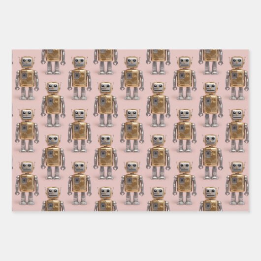 Gouden Zilveren Robot Roze Inpakpapier Vel (Voorkant)