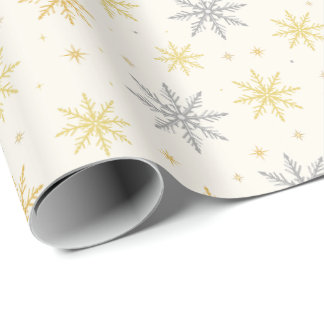 Gouden Zilveren Sneeuwvlok Kerst Naadloos Patroon Cadeaupapier