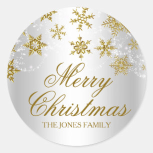 Gouden & Zilveren Sneeuwvlok Kerststicker Ronde Sticker