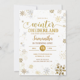 Gouden zilveren sneeuwvlokken eerste verjaardag kaart
