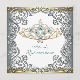 Gouden Zilveren Teal Tiara Quinceanera Kaart