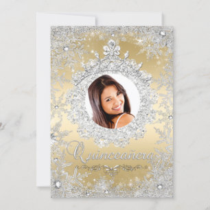 Gouden Zilveren Tiara Sneeuwvlok Glans Quinceanera Kaart