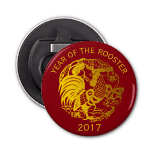 Gouden Zodiac 2017 Rooster jaar flesopener Button Flesopener
