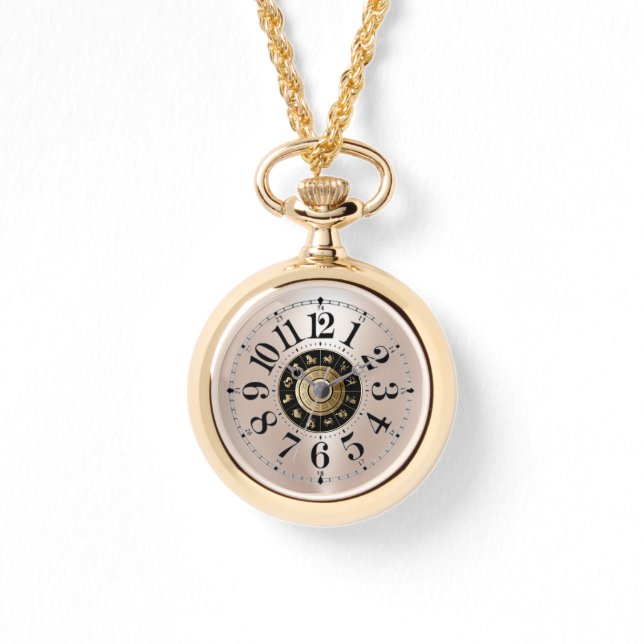 Gouden Zodiac Pocket Watch ketting (Voorkant)